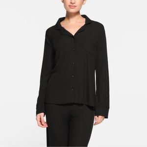 COPY - Skims Soft Lounge Sleep Pajama Top Black Ribbed Long Sleeve Button Down …